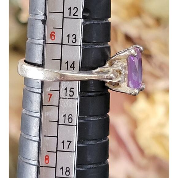Classic Cut Sterling Silver Amethyst Ring with Crystal Accents, Size 6 1/2 - Picture 10 of 10